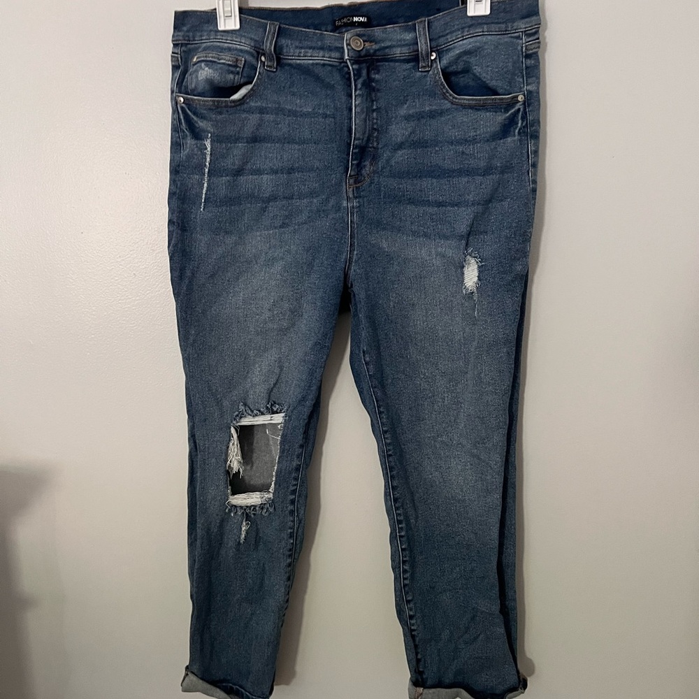 Fashion Nova Distressed Blue High Waisted Jeans